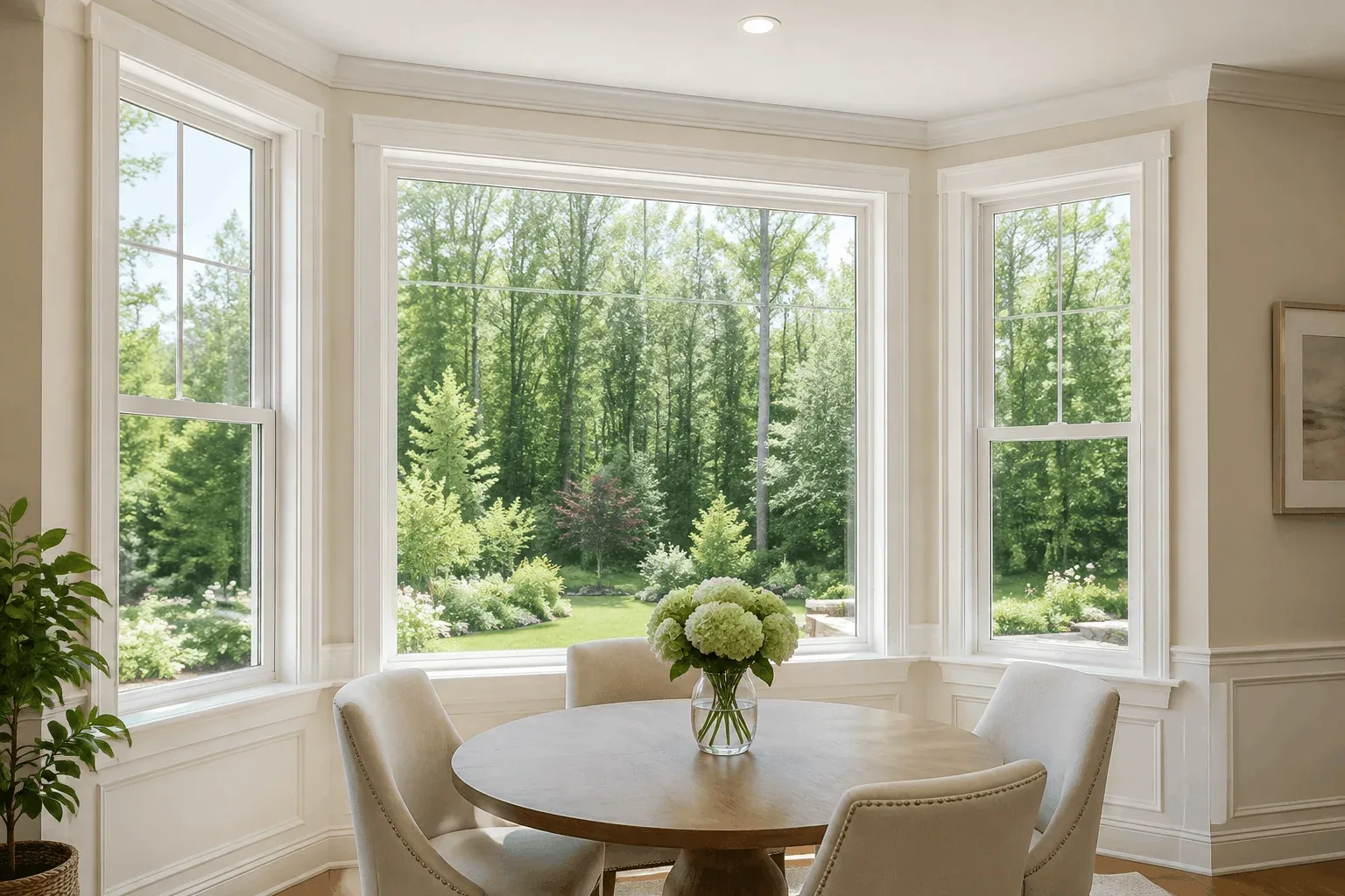 Bay window in a bright dining area