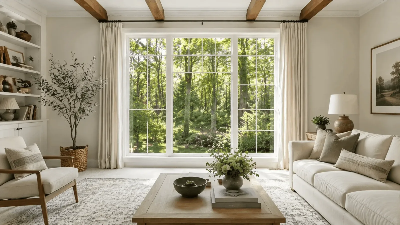 Energy-efficient windows in a bright living room