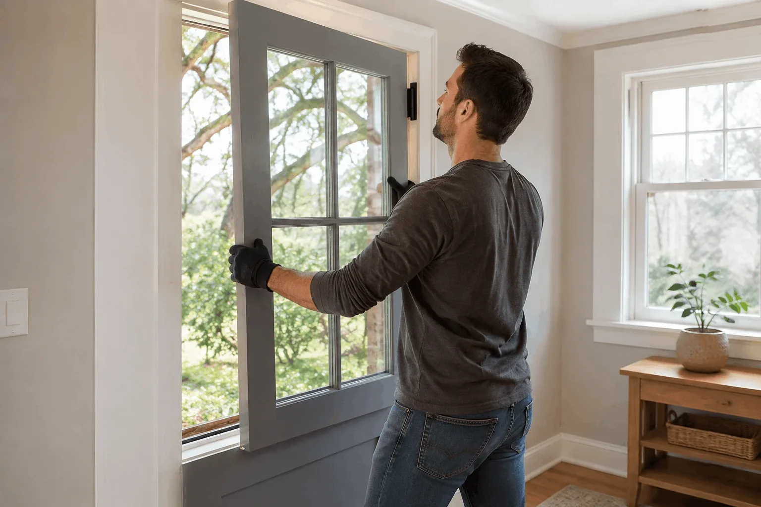 New window sash carried to a prepared opening