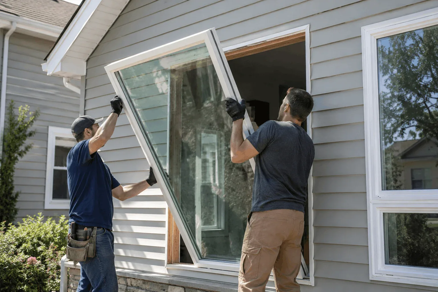 Replacement window being fitted into a prepared opening