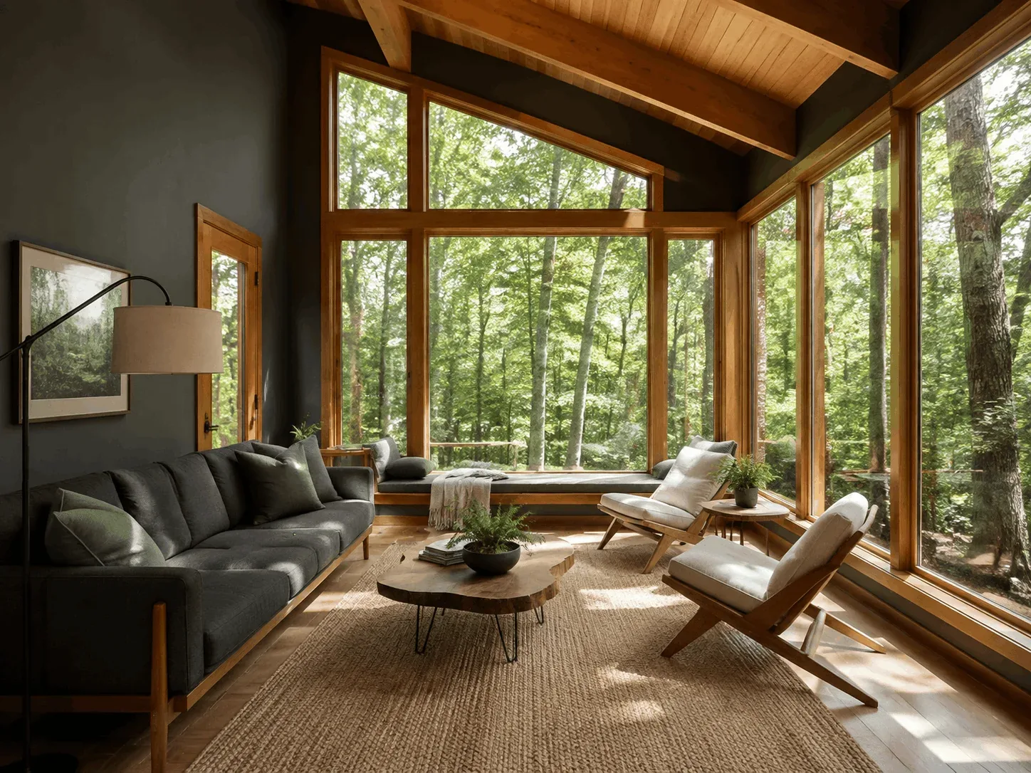 Sunroom glazing facing a wooded lot