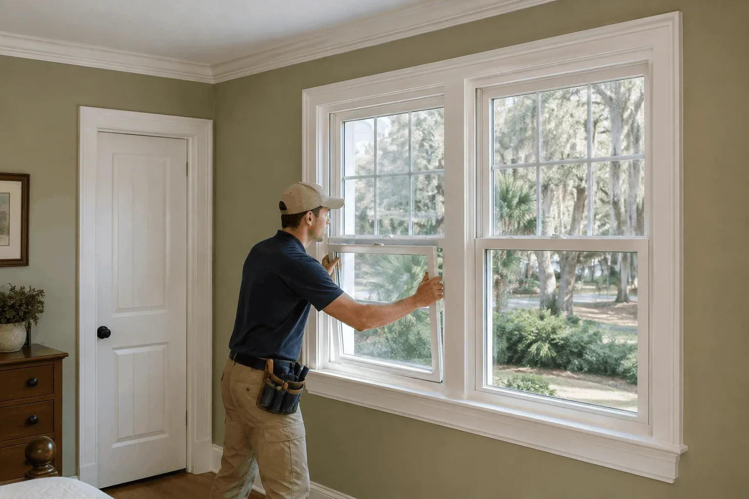 Technician removing a window sash for repair